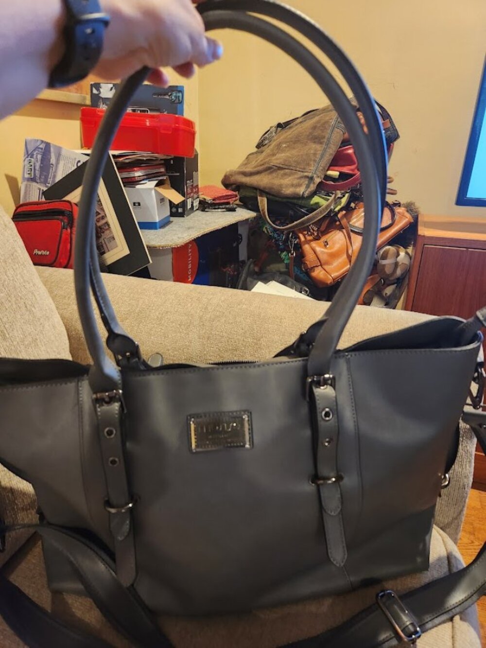 gray computer bag